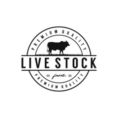 Vintage Livestock logo Cattle Angus Beef Emblem Label design template