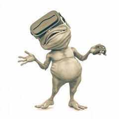 little frog cartoon is having some fun with vr headset