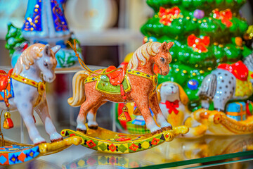 The carriage. Horse. The cart. Russian New Year's toy. Painted Christmas tree toy. Thematic bauble. Christmas toy. Russian toy. New Year.