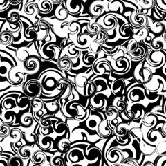 Seamless Black and White Pattern with Abstract Curly Ornament. Vector Illustration.