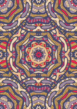 Seamless Pattern with Colorful Ethnic Mosaic Ornament. Vector Illustration.