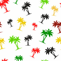 Seamless Pattern with Palms of Rasta Colors. Vector Illustration.