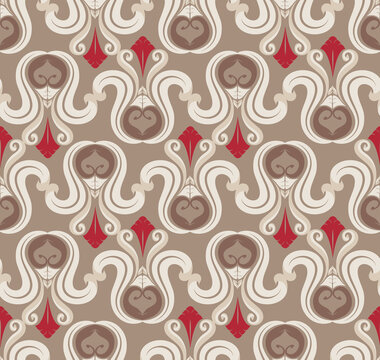 Seamless Pattern with Royal Damask Ornament. Vector Illustration.