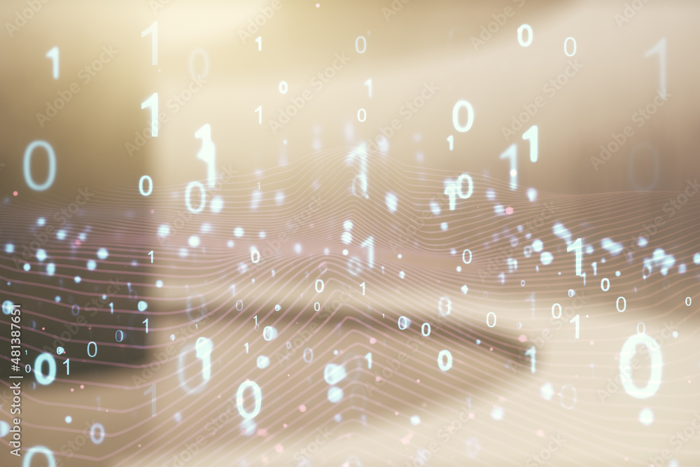 Leinwandbilder abstract virtual binary code illustration on empty corporate office background. big data and coding 