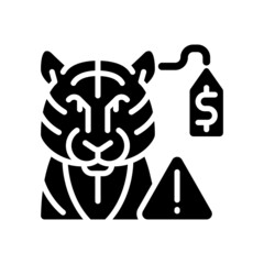 Wildlife smuggling black glyph icon. Rare animals trafficking. Environmental crime. Endangered species. Exotic pets selling. Silhouette symbol on white space. Vector isolated illustration