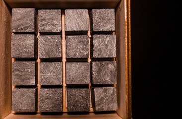  Whiskey stones in a wooden gift box. High quality photo