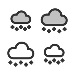 Pixel-perfect linear icon of  snowy weather  built on two base grids of 32 x 32 and 24 x 24 pixels. The  initial line weight is 2 pixels. In two-color and one-color versions.  Editable strokes