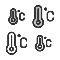 Pixel-perfect linear Celsius temperature icon built on two base grids of 32 x 32 and 24 x 24 pixels. The  initial base line weight is 2 pixels. In two-color and one-color versions. Editable strokes