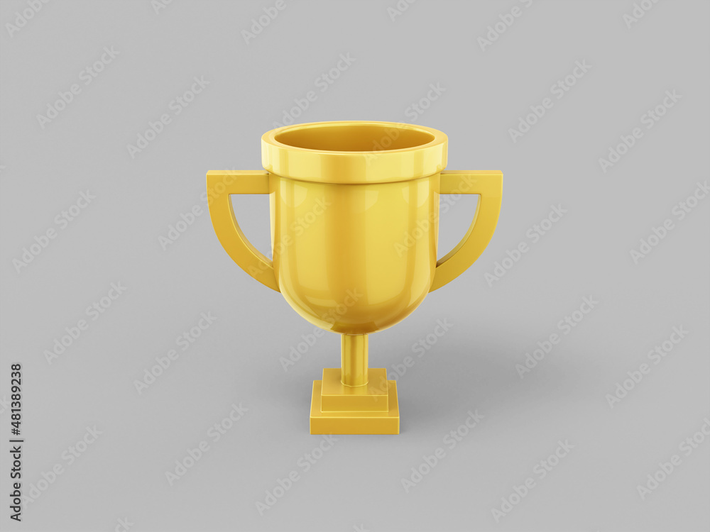 Poster gold single color prize cup on gray monochrome background. minimalistic design object. 3d rendering 
