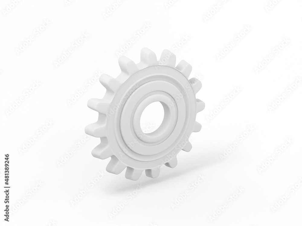 Poster white single color cog on white monochrome background. minimalistic design object. 3d rendering icon
