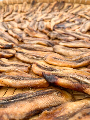 drying bananas background with soft focus image.