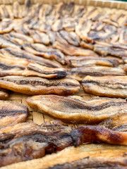 drying bananas traditionally with soft focus image.