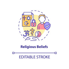 Religious beliefs concept icon. Sensitive data safety. Personal information abstract idea thin line illustration. Isolated outline drawing. Editable stroke. Roboto-Medium, Myriad Pro-Bold fonts used