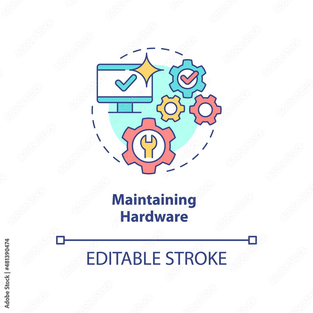Poster maintaining hardware concept icon. availability of sensitive information abstract idea thin line ill