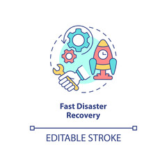 Fast disaster recovery concept icon. Availability of sensitive data security abstract idea thin line illustration. Isolated outline drawing. Editable stroke. Roboto-Medium, Myriad Pro-Bold fonts used