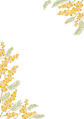 Mimosa yellow flower hand drawn corner frame vector illustration isolated on white. Vintage Romantic floral arrangement for wedding invitation, Birthday, Woman Day, Happy Easter card design.