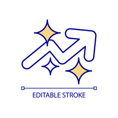 Obraz premium Strategy of company development RGB color icon. Growing chart with arrow. Business success. Isolated vector illustration. Simple filled line drawing. Editable stroke. Arial font used