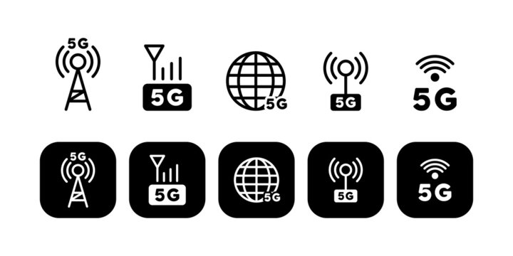 5g sign icon set. 5G network wireless technology icon set. 5g towers. Vector EPS 10. Isolated on white background