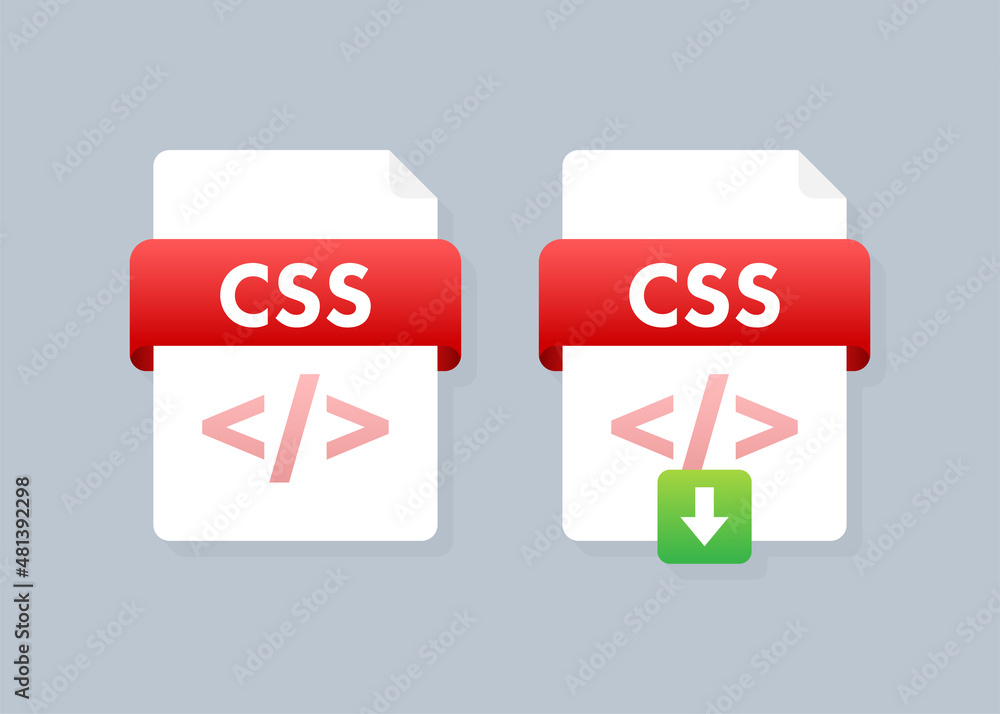 Poster download css button on laptop screen. downloading document concept. file with css label and down arr