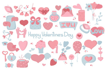 St. Valentine's Day collection of cute elements.. Love clipart. Many various romantic objects. hand drawn elements about love. Valentine's day collection of cute elements