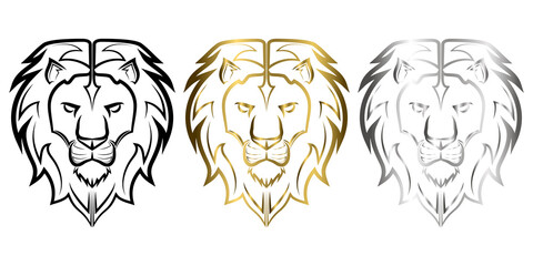 Three color black gold and silver line art of the front of the lion head It is sign of leo zodiac Good use for symbol mascot icon avatar tattoo T Shirt design logo or any design