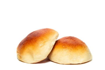 Fresh baked tasty sweet brioches, buns, loaves, bread isolated on white background