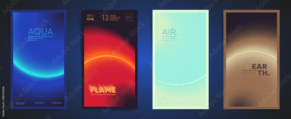 Wall mural elements of nature modern art vertical card design. social media square post template with blurry gr