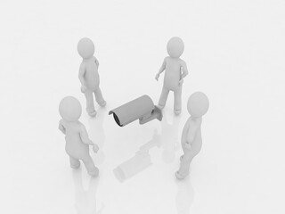 3d illustration cctv camera with people

