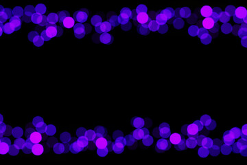 Purple and blue bokeh sparkle glitter lights abstract frame on black background