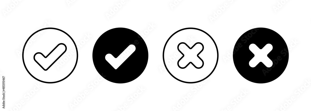 Aufkleber checkmark and crossmark icon set. right and wrong icon. vector eps 10. isolated on white background