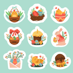 Easter stickers or labels, vector icons set