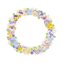 Variety Spring Garden flowers hand drawn flower wreath vector illustration isolated on white. Vintage Romantic spring floral round frame. Botanical floral arrangement for Happy Easter design.