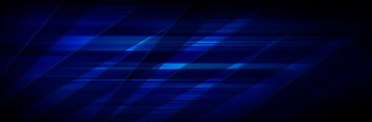 Obraz premium Dark blue wide background with dynamic blurred horizontal lines.