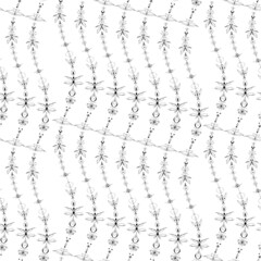 Seamless pattern. Black on white Ornament. Abstraction. Stylized image of butterflies, dragonflies, flowers. Line