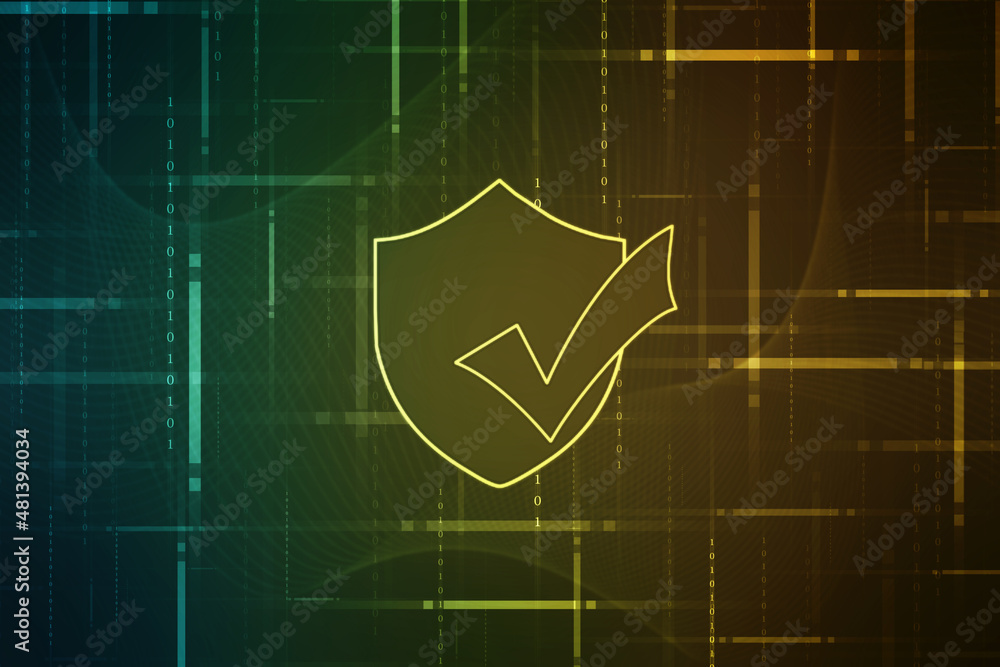 Poster 2d rendering tick mark over a shield surface
