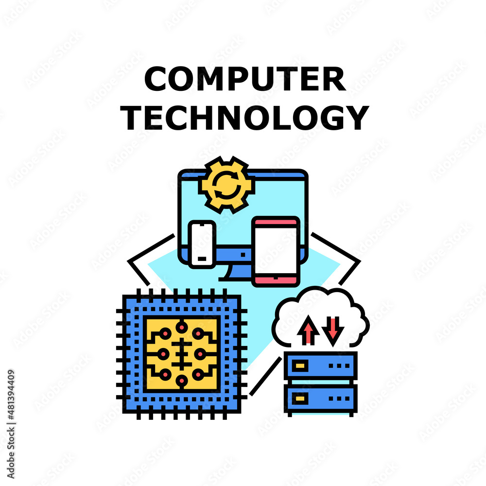 Poster computer technology laptop. screen monitor. web pc. notebook desctop. digital modern device technolo