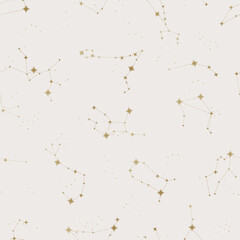 Trendy astrology seamless pattern, zodiac background hand drawn, stars, moon, space, great for textiles, wallpapers, surfaces - vector design © TALVA