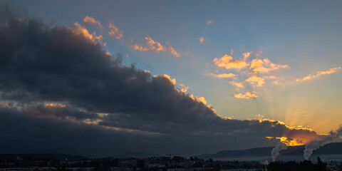 the Sainte Victoire mountain in the light of a cloudy morning in winter