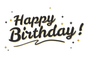 Happy Birthday sign. Hand drawn modern brush lettering with golden stars. For holiday design, postcard, party invitation, banner, poster, T-shirt print design. Isolated 3d illustration