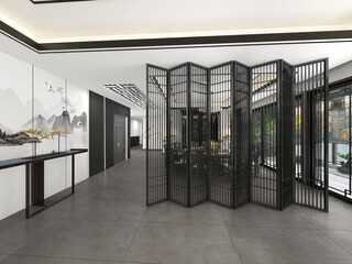 3D Chinese luxury private dining room - partition