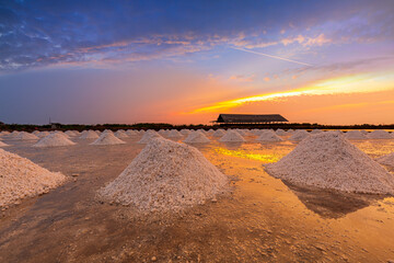 Sunset salt farming (Naklua) in the coastal, Phetchaburi provinces of Thailand, Landscape