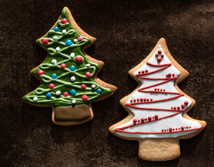 Traditionally decorated handamde Christmas gingerbread cookies, gift