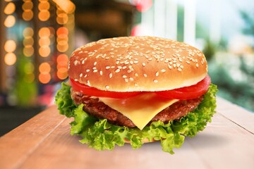 fresh tasty burger with fried meat