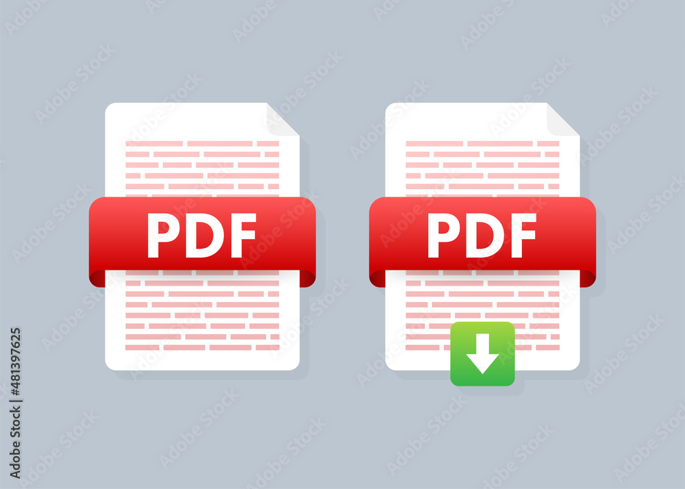 Poster download pdf button. downloading document concept. file with pdf label and down arrow sign. vector i
