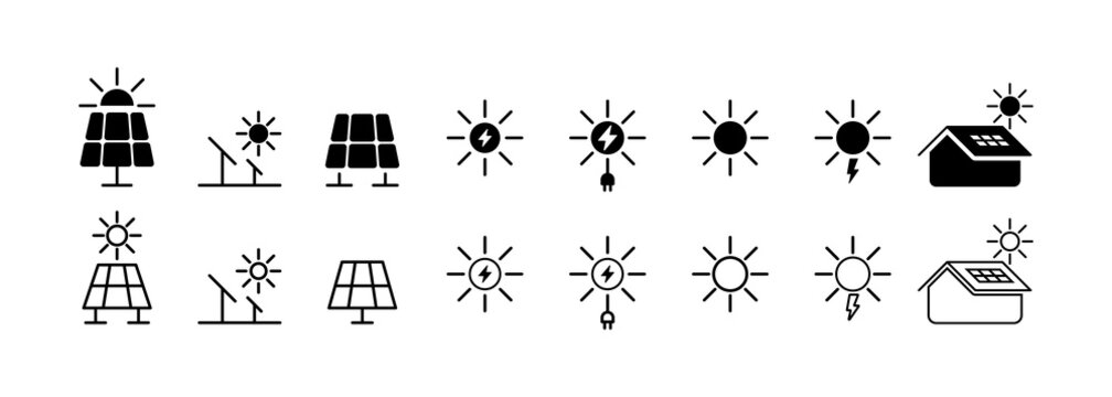 Solar battery icon set. Eco energy. Save environment concept. Vector EPS 10. Isolated on white background