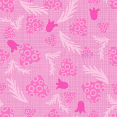 Valentine Pink Hearts and Botanicals Vector Seamless Pattern