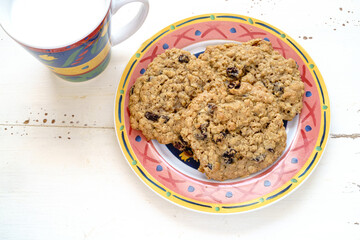 Delicious homemade oatmeal raisin cookies.