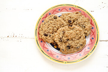 Delicious homemade oatmeal raisin cookies.