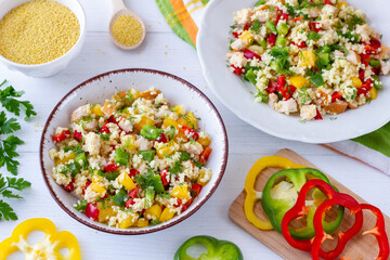 Millet salad with smoked chicken and paprika