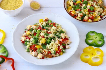 Millet salad with smoked chicken and paprika